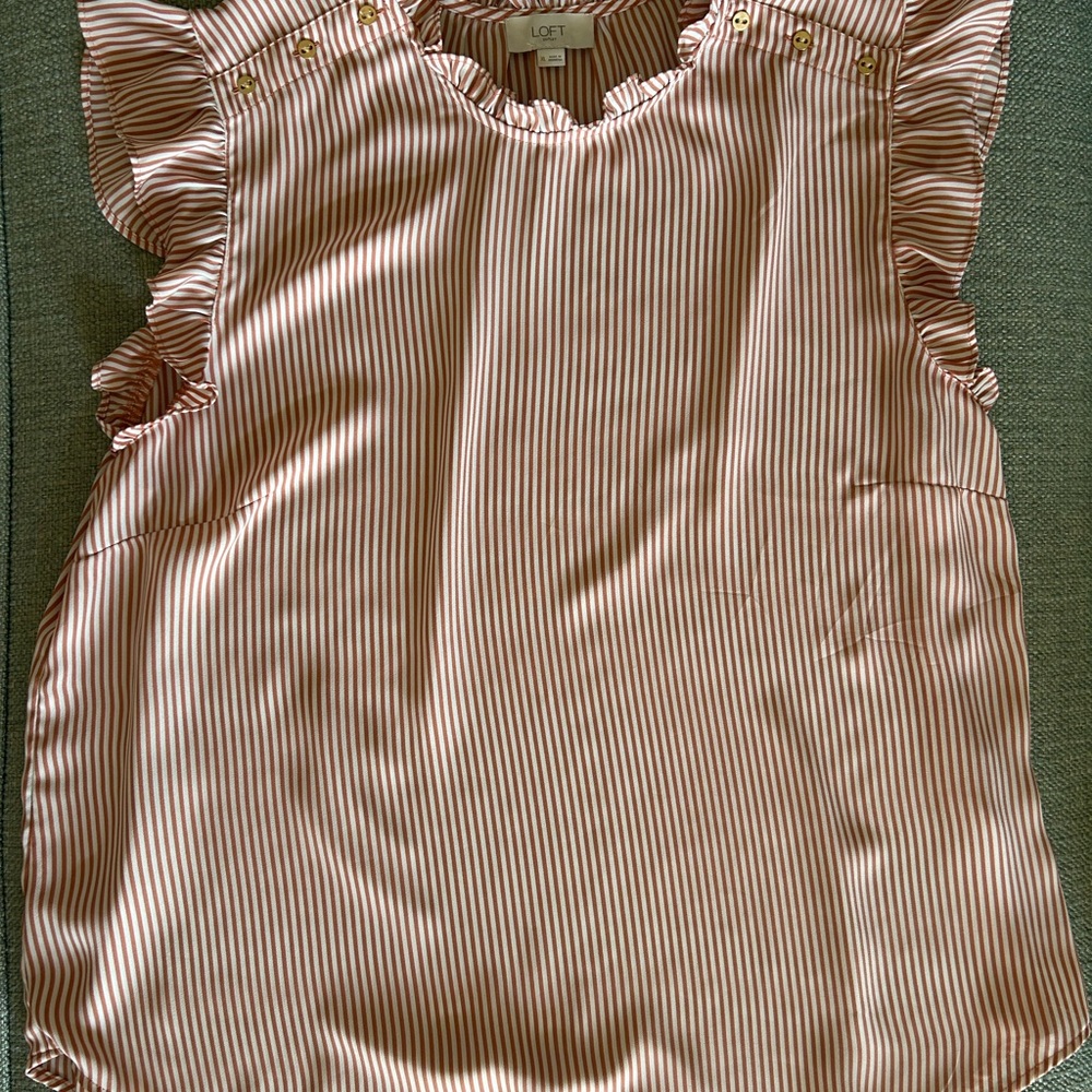 LOFT Outlet Striped Ruffle Sleeve Blouse
